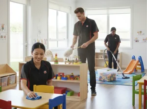 Cleaners ensuring a safe and clean environment for children in daycare