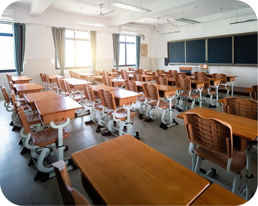 Well-maintained and spotless school classroom interior