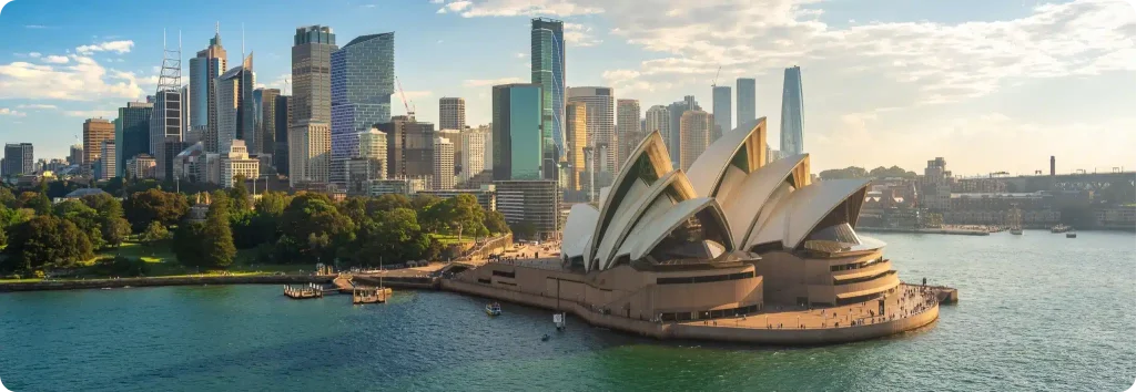 Sydney skyline with the Sydney Opera House viewed from the water