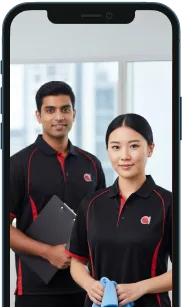 A cleaner and supervisor posing for the camera