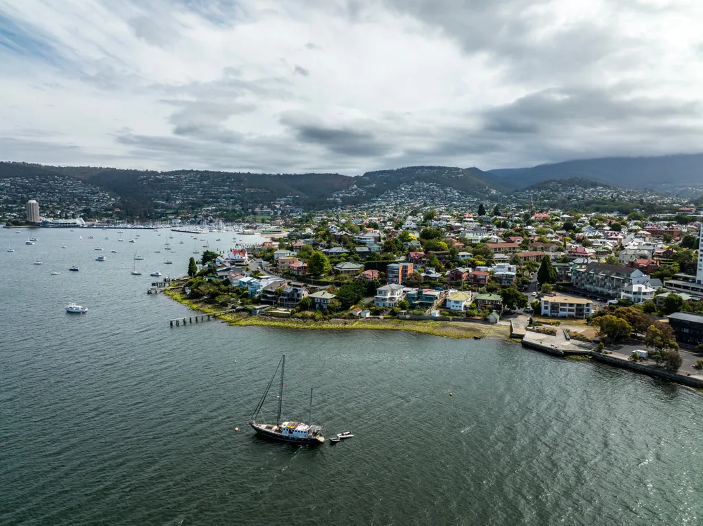Hobart city skyline with the waterfront in the foreground