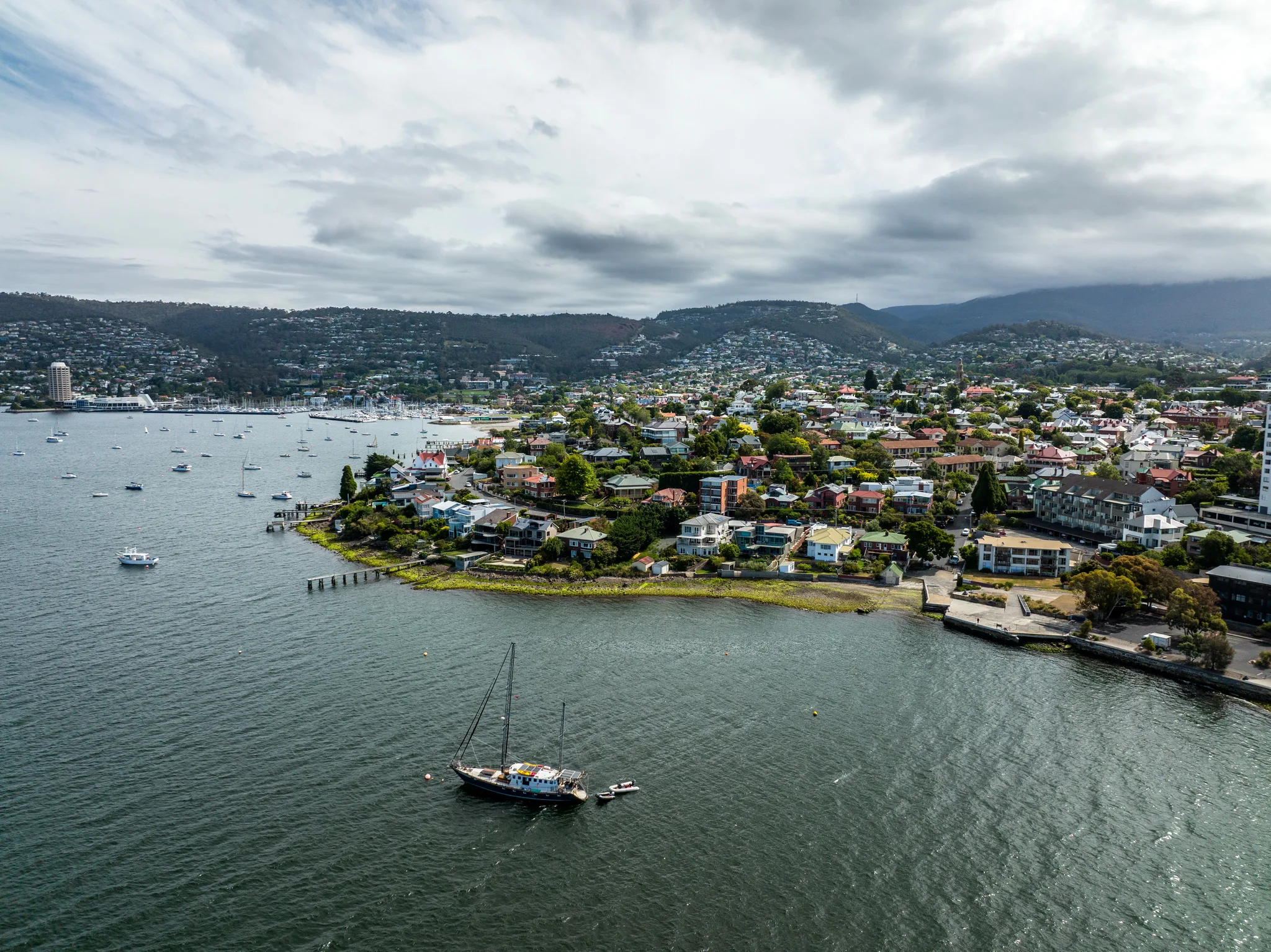 Hobart city skyline with the waterfront in the foreground